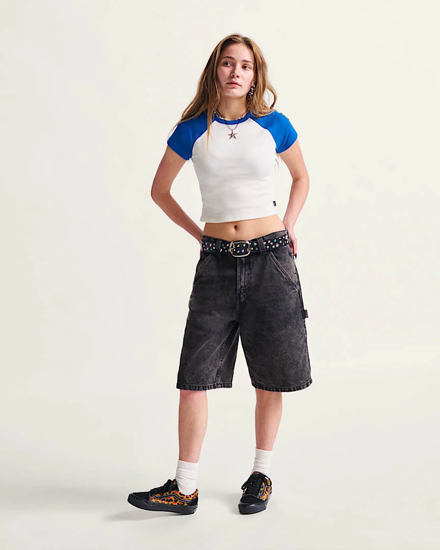 Drill Chore Loose Denim Shorts - Stonewash Black - Image 3