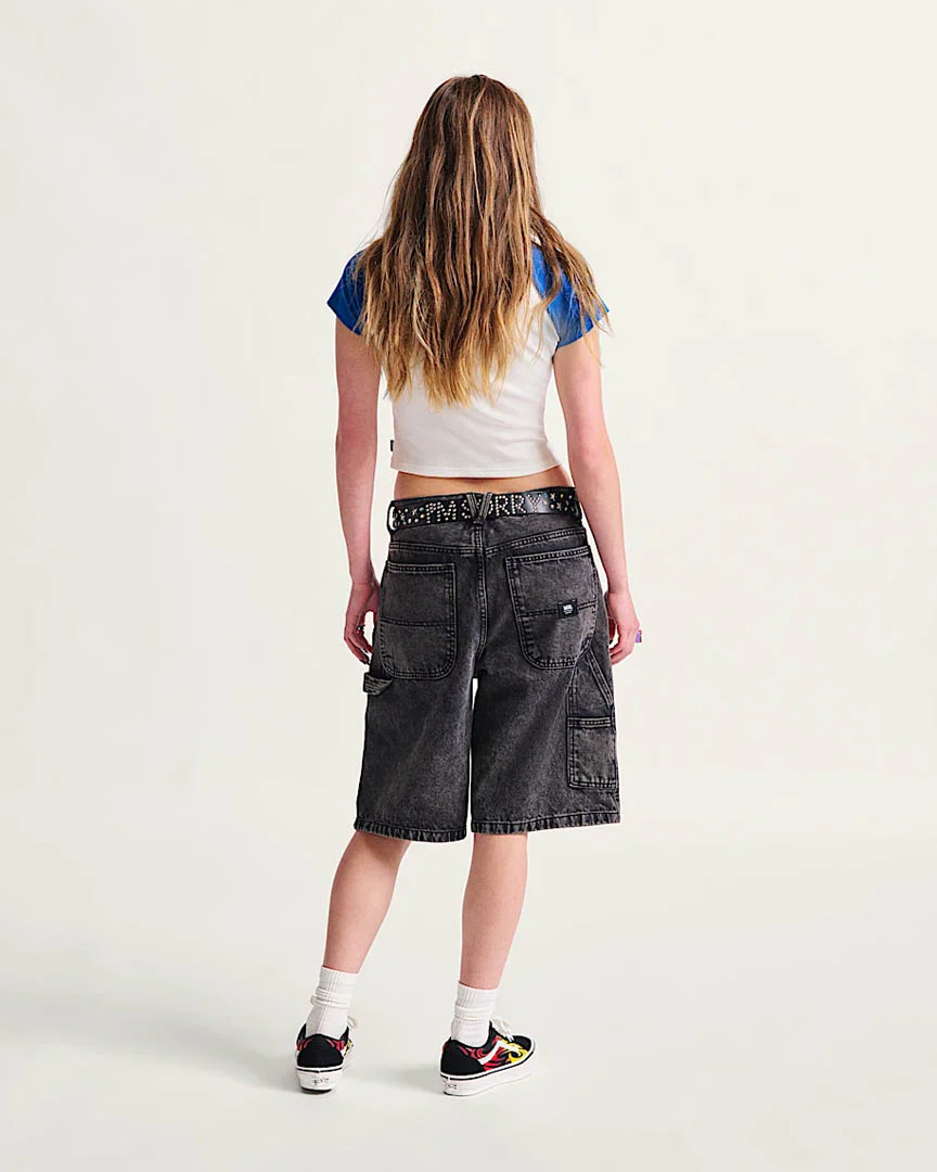 Drill Chore Loose Denim Shorts - Stonewash Black - Image 4