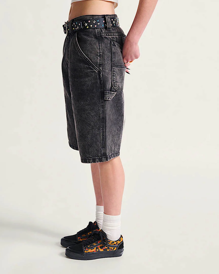 Drill Chore Loose Denim Shorts - Stonewash Black - Image 5