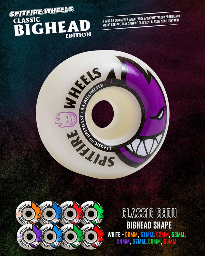 Bighead 99D Skateboard Wheels - White Purple 54mm - Image 2
