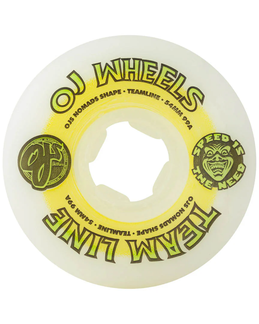 Team Line Original White Hardline 99A Skateboard Wheels - Yellow/Green