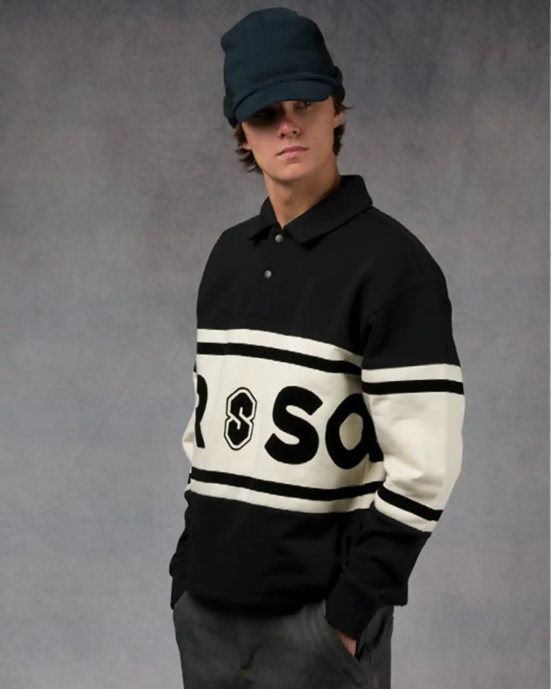 Fleece Rugby Sweatshirt - Black/Marshmallow - Image 6