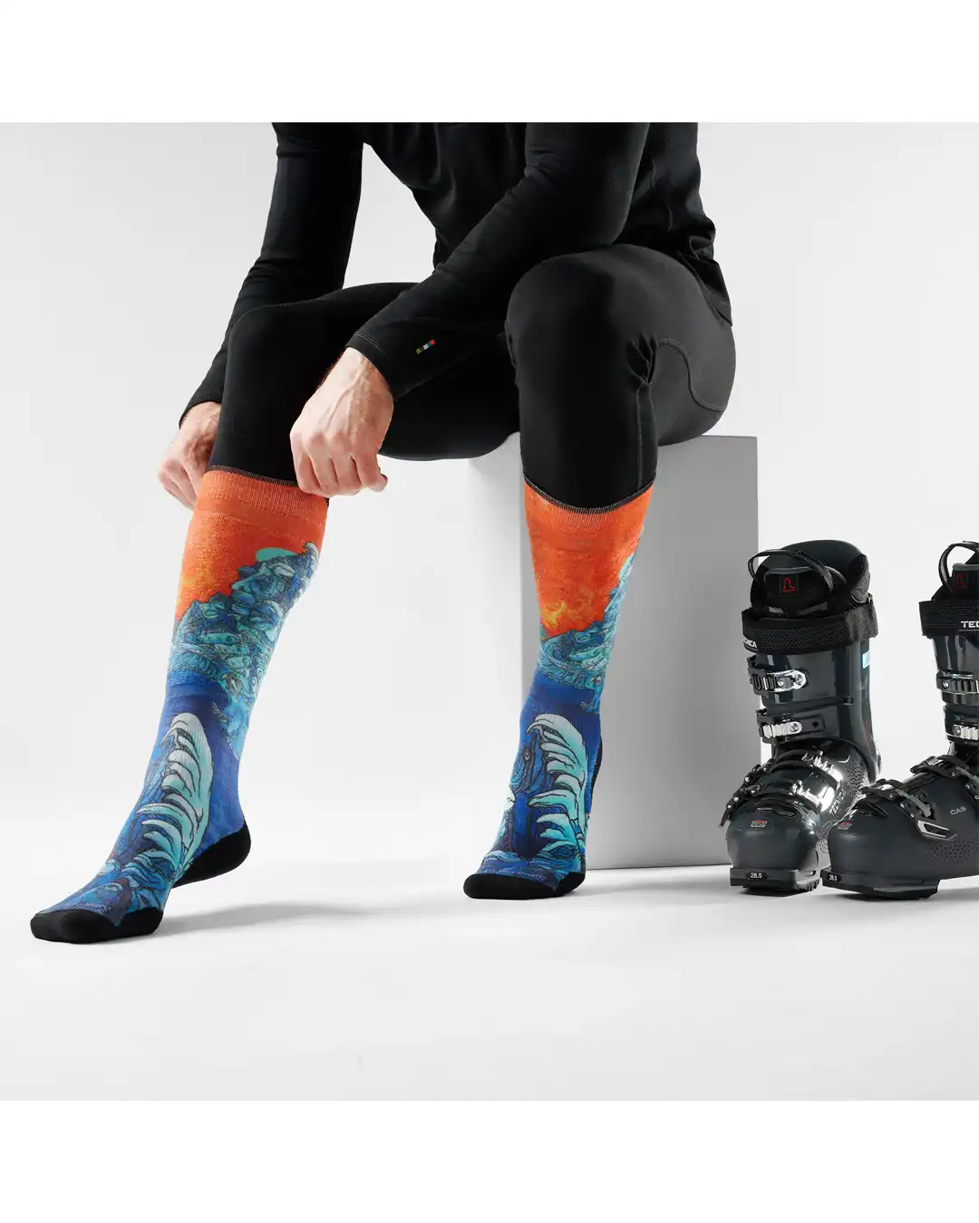 Ski Winter Haze Print Over The Calf Socks - Deep Navy - Image 4