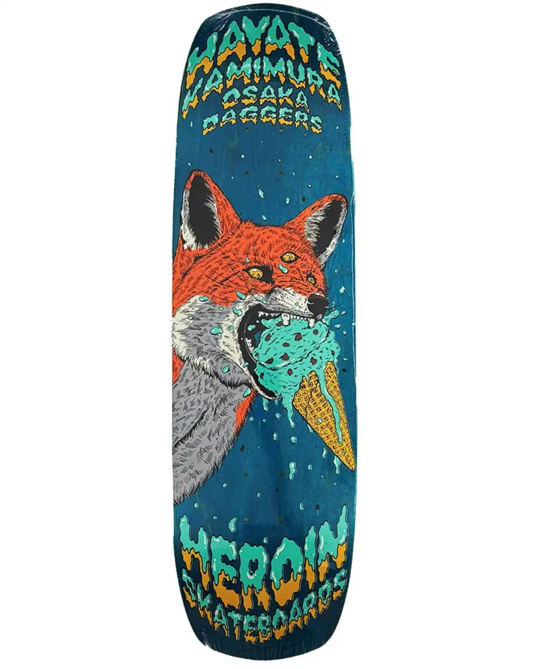 Hayate Fox Shovel Shaped Skateboard Deck - Blue