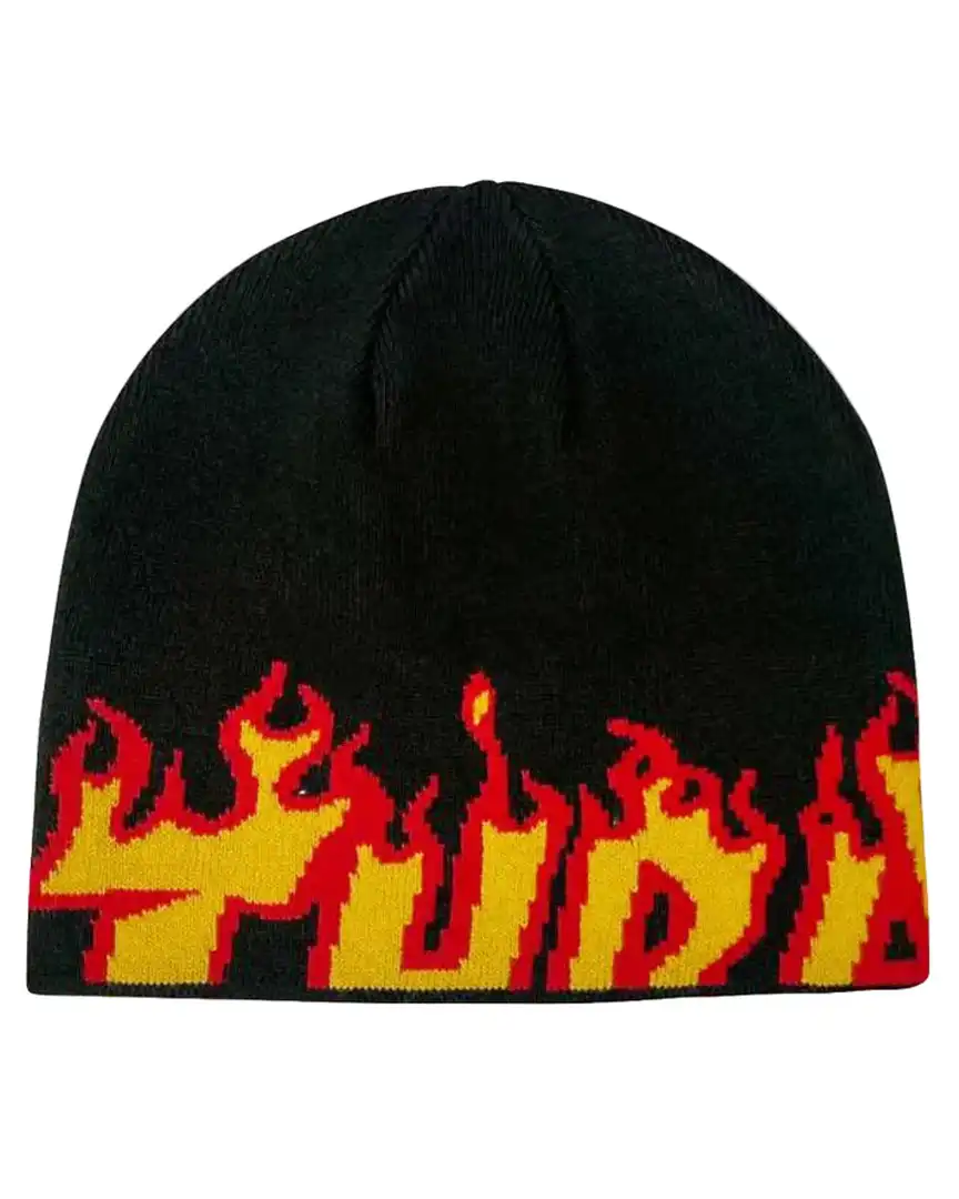 Flame Skully Beanie - Black